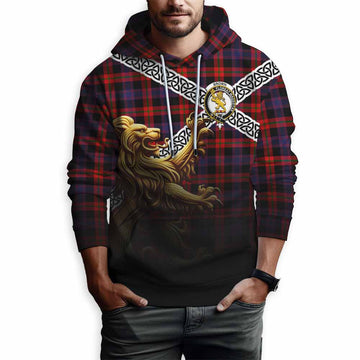 Tartan Vibes Clothing Brown (Broun) Crest Tartan Hoodie with Golden Lion Emblem Celtic Style