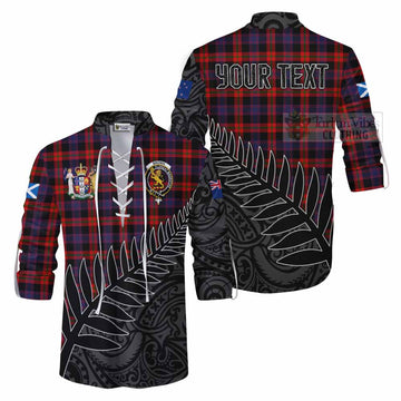 Tartan Vibes Clothing Brown (Broun) Crest Tartan Ghillie Kilt Shirt with New Zealand Silver Fern Half Style