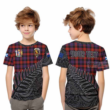 Tartan Vibes Clothing Brown (Broun) Crest Tartan Kid T-Shirt with New Zealand Silver Fern Half Style
