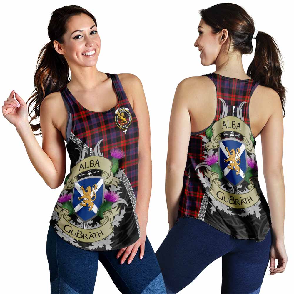 Tartan Vibes Clothing Brown (Broun) Tartan Family Crest Women's Racerback Tanks Lion Rampant Royal Thistle Shield Celtic Inspired