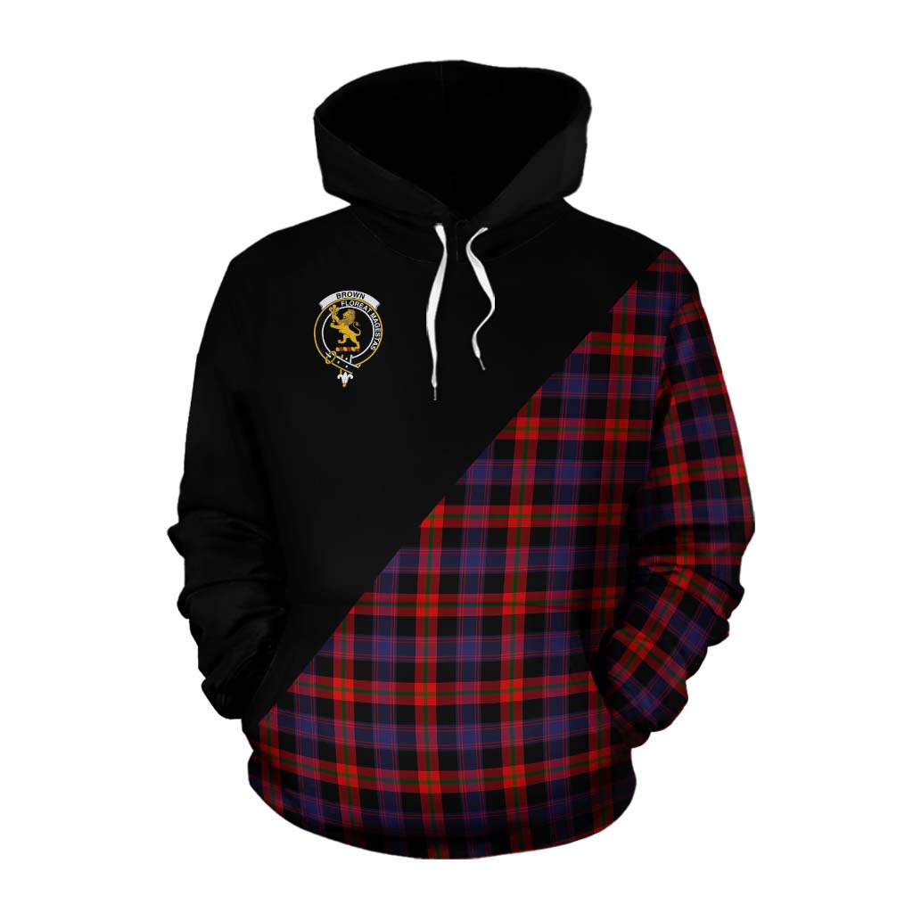 Tartan Vibes Clothing Brown (Broun) Tartan Cotton Hoodie with Family Crest and Military Logo Style