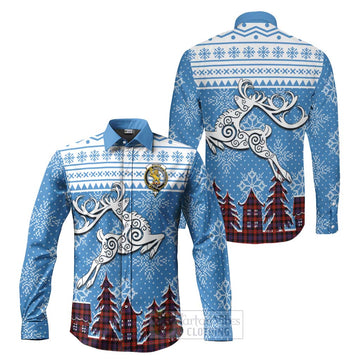 Tartan Vibes Clothing Brown (Broun) Clan Christmas Long Sleeve Button Shirt Celtic Reindeer Style