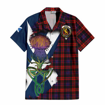 Tartan Vibes Clothing Brown (Broun) Tartan Family Crest Short Sleeve Button Shirt Scottish Thistle Celtic Inspired