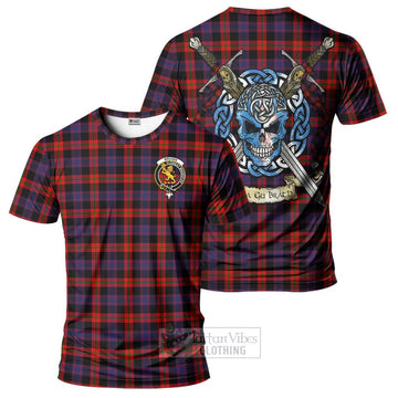Tartan Vibes Clothing Brown (Broun) Tartan T-Shirt with Family Crest Celtic Skull Style