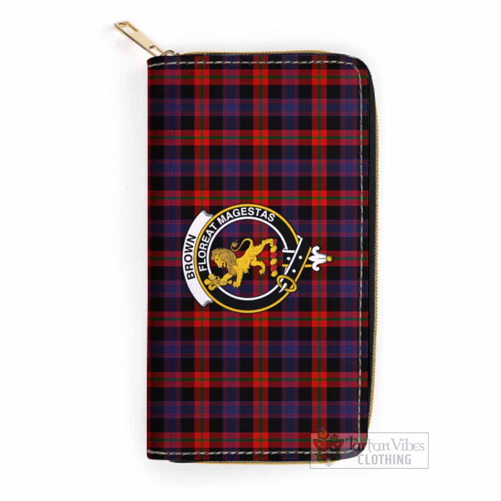 Tartan Vibes Clothing Brown (Broun) Tartan Women's Leather Wallet with Family Crest