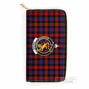 Tartan Vibes Clothing Brown (Broun) Tartan Women's Leather Wallet with Family Crest