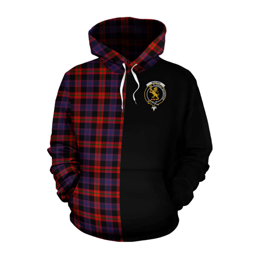 Tartan Vibes Clothing Brown (Broun) Tartan Cotton Hoodie with Family Crest and Half Of Me Style
