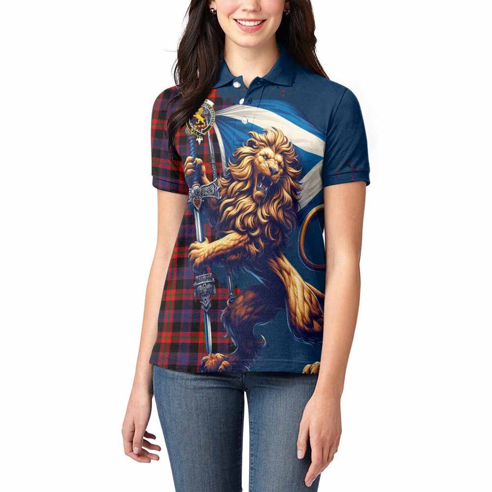 Tartan Vibes Clothing Brown (Broun) Tartan Family Crest Women's Polo Shirt with Scottish Majestic Lion