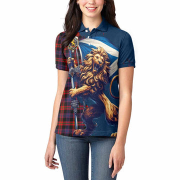 Tartan Vibes Clothing Brown (Broun) Tartan Family Crest Women's Polo Shirt with Scottish Majestic Lion