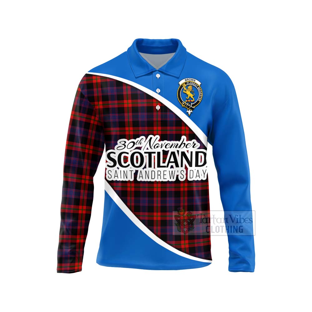 Tartan Vibes Clothing Brown (Broun) Family Crest Tartan Long Sleeve Polo Shirt Celebrate Saint Andrew's Day in Style