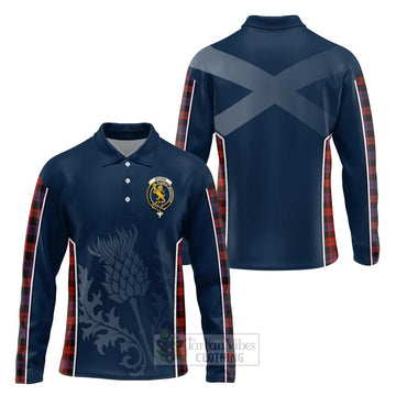 Tartan Vibes Clothing Brown (Broun) Tartan Long Sleeve Polo Shirt with Family Crest and Scottish Thistle Vibes Sport Style