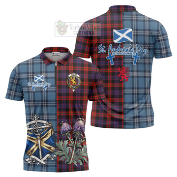 Tartan Vibes Clothing Brown (Broun) Tartan Zipper Polo Shirt Happy St. Andrew's Day Half Tartan Style