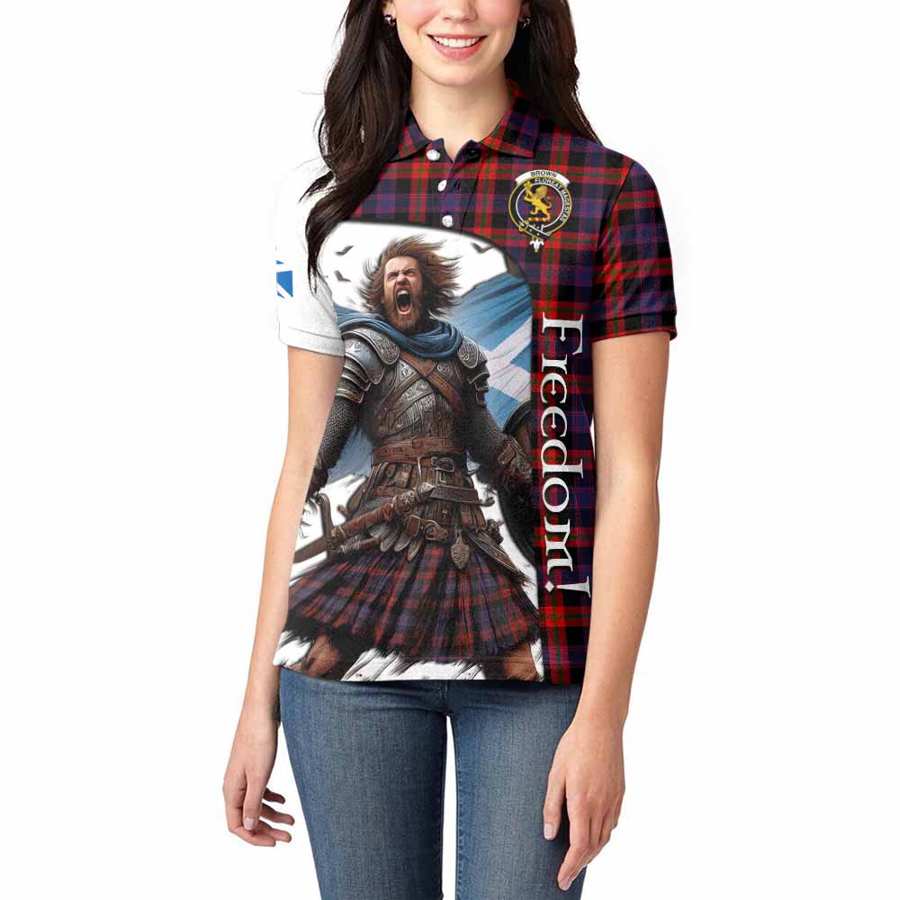 Tartan Vibes Clothing Brown (Broun) Crest Tartan Women's Polo Shirt Inspired by the Freedom of Scottish Warrior