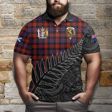 Brown (Broun) Crest Tartan Polo Shirt with New Zealand Silver Fern Half Style