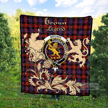 Tartan Vibes Clothing Brown (Broun) Tartan Quilt with Family Crest and Scottish Symbol Style