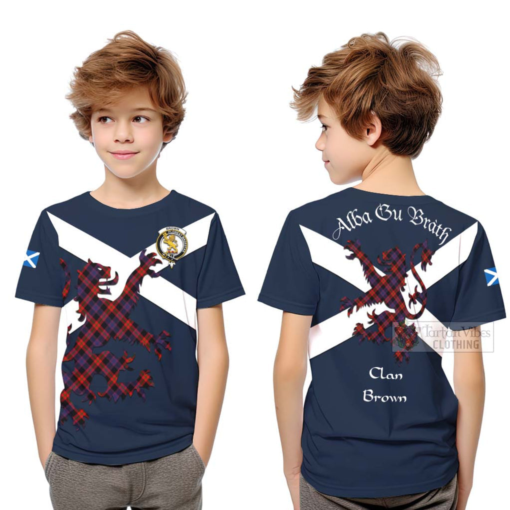 Tartan Vibes Clothing Brown (Broun) Tartan Lion Rampant Kid T-Shirt – Proudly Display Your Heritage with Alba Gu Brath and Clan Name