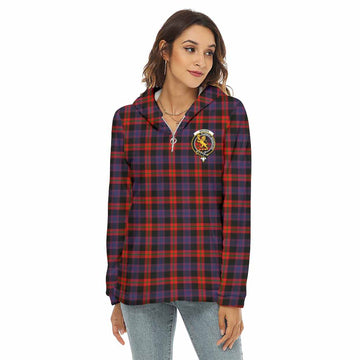 Tartan Vibes Clothing Brown (Broun) Tartan Crest Women's Borg  Half Zip Fleece Hoodie