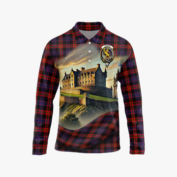 Tartan Vibes Clothing Brown (Broun) Tartan Family Crest Long Sleeve Polo Shirt with Scottish Ancient Castle Style