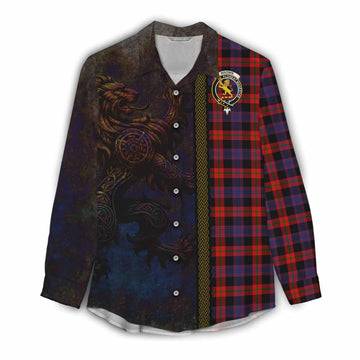 Tartan Vibes Clothing Brown (Broun) Tartan Family Crest Women's Casual Shirt Alba Gu Brath Be Brave Lion Ancient Style