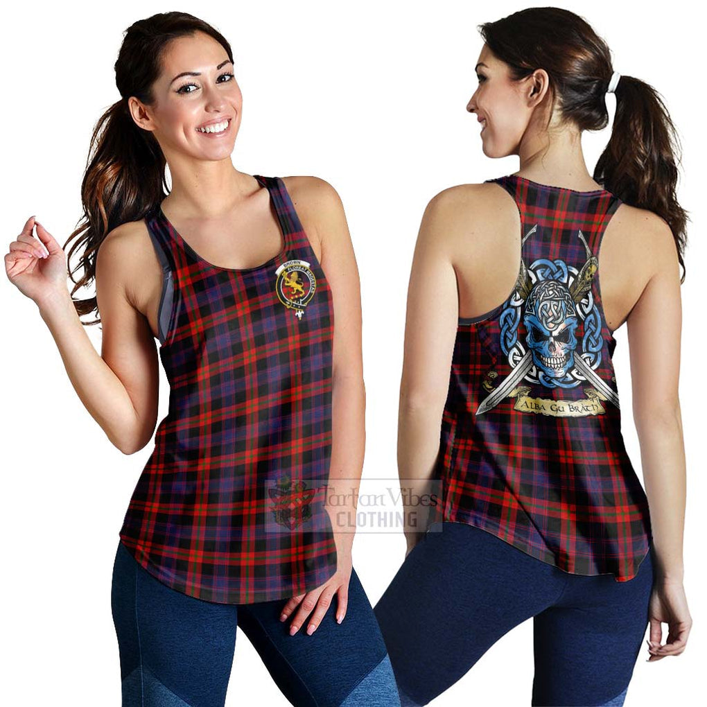 Tartan Vibes Clothing Brown (Broun) Tartan Women's Racerback Tanks with Family Crest Celtic Skull Style