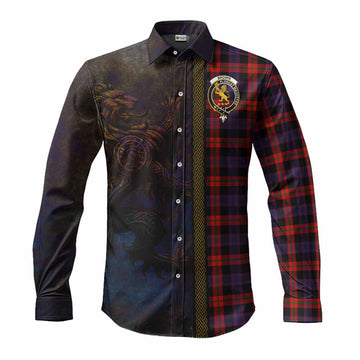 Tartan Vibes Clothing Brown (Broun) Tartan Family Crest Long Sleeve Button Shirt Alba Gu Brath Be Brave Lion Ancient Style