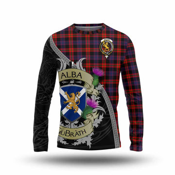 Tartan Vibes Clothing Brown (Broun) Tartan Family Crest Long Sleeve T-Shirt Lion Rampant Royal Thistle Shield Celtic Inspired