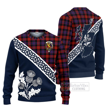 Tartan Vibes Clothing Brown (Broun) Tartan Knitted Sweater Featuring Thistle and Scotland Map