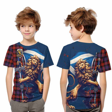 Tartan Vibes Clothing Brown (Broun) Tartan Family Crest Kid T-Shirt with Scottish Majestic Lion
