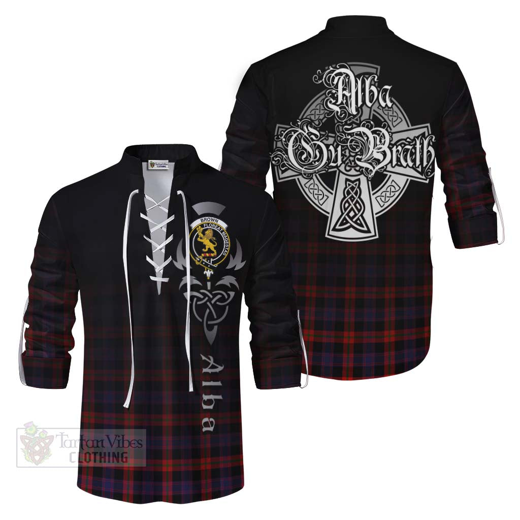Tartan Vibes Clothing Brown (Broun) Tartan Ghillie Kilt Shirt Featuring Alba Gu Brath Family Crest Celtic Inspired