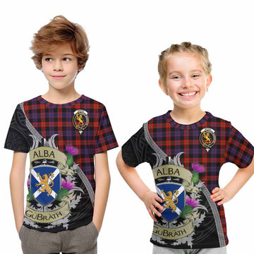 Tartan Vibes Clothing Brown (Broun) Tartan Family Crest Kid T-Shirt Lion Rampant Royal Thistle Shield Celtic Inspired