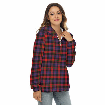 Tartan Vibes Clothing Brown (Broun) Tartan Women's Borg  Half Zip Fleece Hoodie