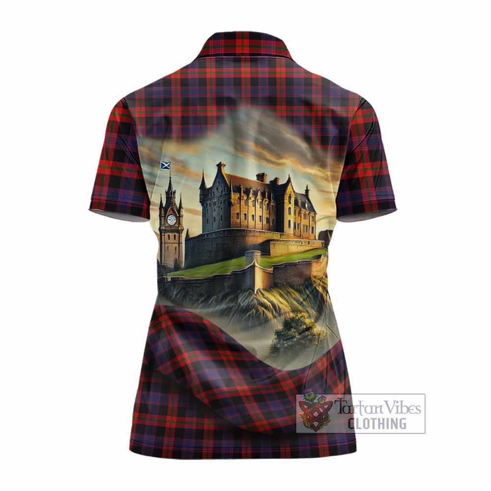 Tartan Vibes Clothing Brown (Broun) Tartan Family Crest Women's Polo Shirt with Scottish Ancient Castle Stype