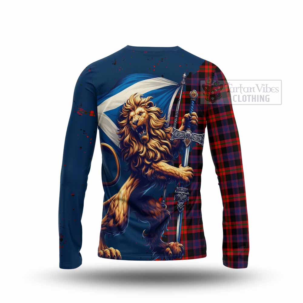 Tartan Vibes Clothing Brown (Broun) Tartan Family Crest Long Sleeve T-Shirt with Scottish Majestic Lion
