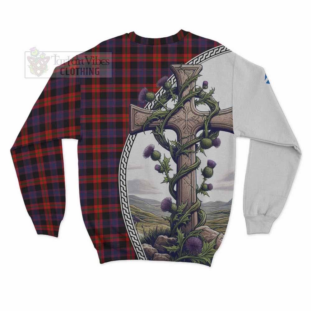 Tartan Vibes Clothing Brown (Broun) Tartan Sweatshirt with Family Crest and St. Andrew's Cross Accented by Thistle Vines