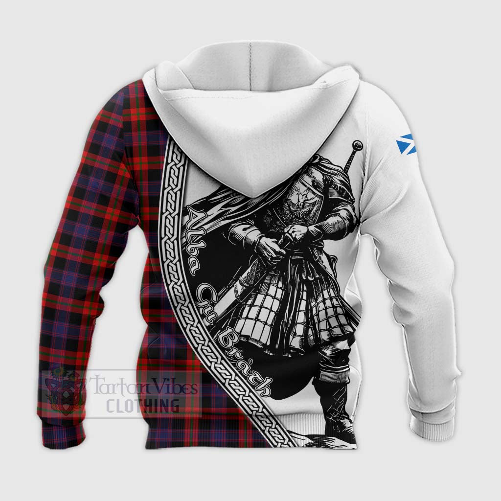 Brown (Broun) Tartan Clan Crest Knitted Hoodie with Highlander Warrior Celtic Style - Tartan Vibes Clothing