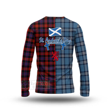 Tartan Vibes Clothing Brown (Broun) Tartan Long Sleeve T-Shirt Happy St. Andrew's Day Half Tartan Style