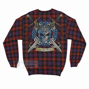 Tartan Vibes Clothing Brown (Broun) Tartan Sweatshirt with Family Crest Celtic Skull Style