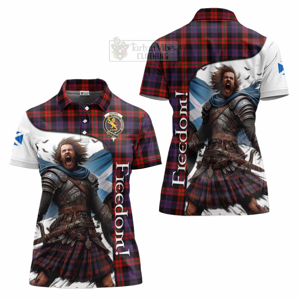 Tartan Vibes Clothing Brown (Broun) Crest Tartan Women's Polo Shirt Inspired by the Freedom of Scottish Warrior