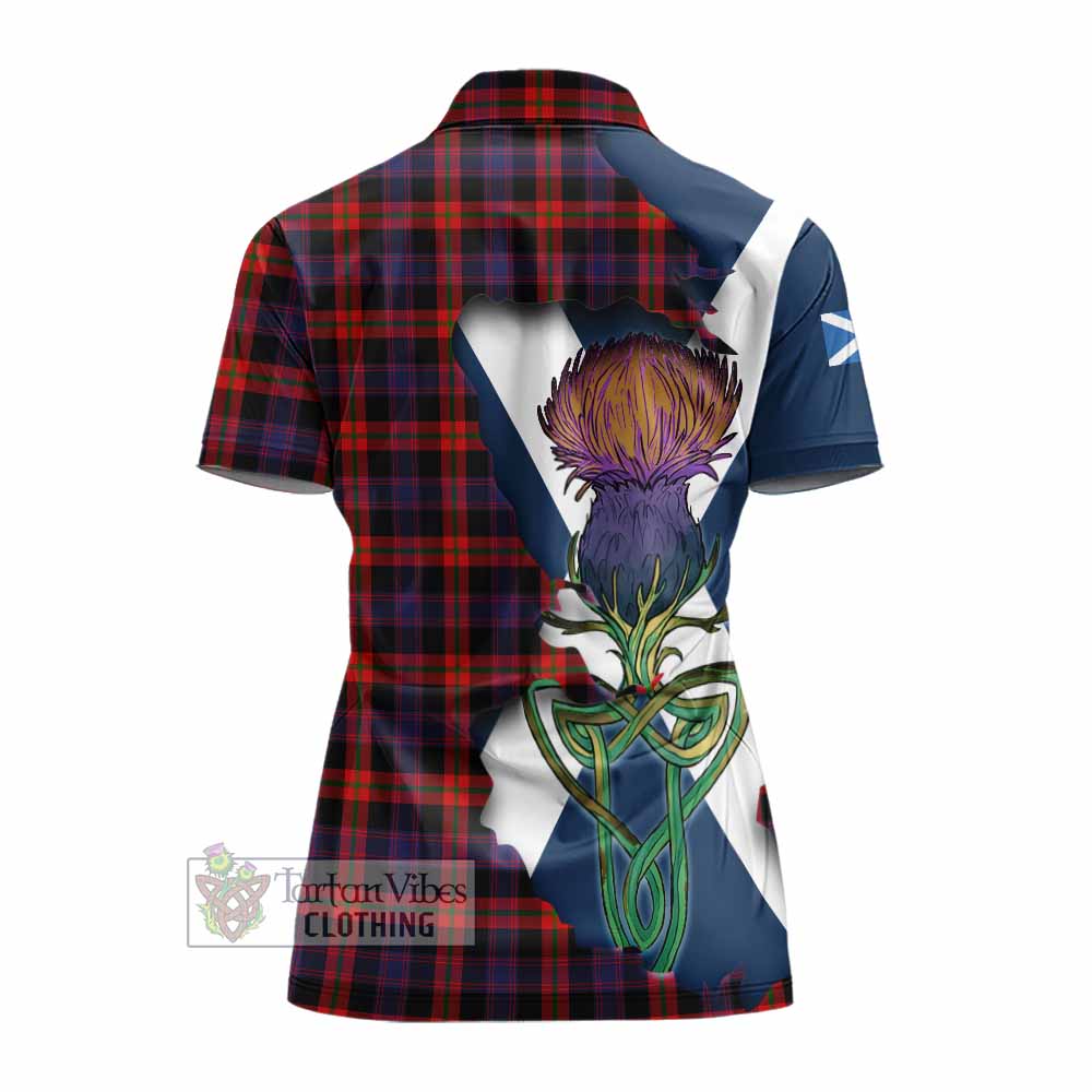 Tartan Vibes Clothing Brown (Broun) Tartan Family Crest Women's Polo Shirt Scottish Thistle Celtic Inspired