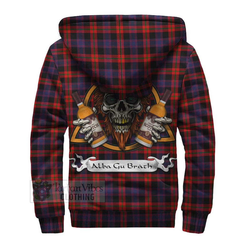 Tartan Vibes Clothing Brown (Broun) Tartan Sherpa Hoodie with Family Crest and Bearded Skull Holding Bottles of Whiskey