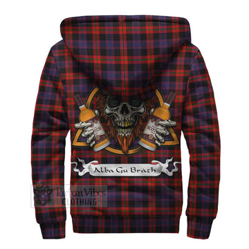 Tartan Vibes Clothing Brown (Broun) Tartan Sherpa Hoodie with Family Crest and Bearded Skull Holding Bottles of Whiskey