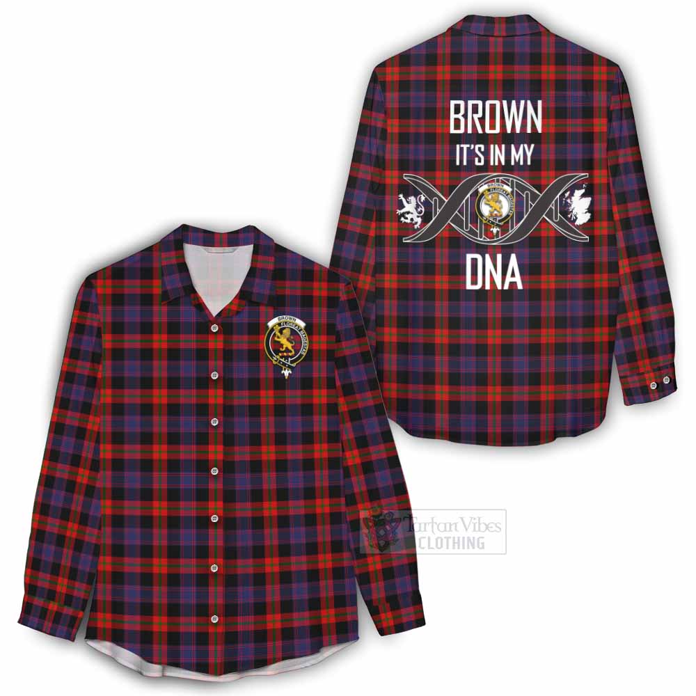 Tartan Vibes Clothing Brown (Broun) Tartan Women's Casual Shirt with Family Crest DNA In Me Style