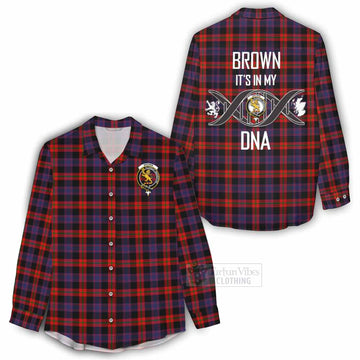 Tartan Vibes Clothing Brown (Broun) Tartan Women's Casual Shirt with Family Crest DNA In Me Style