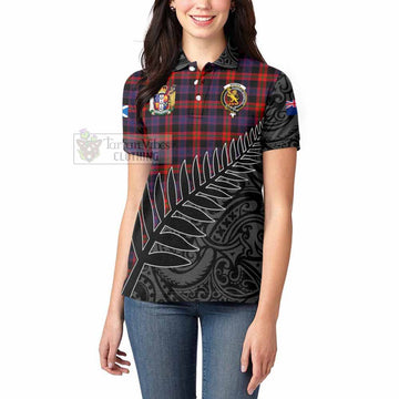 Tartan Vibes Clothing Brown (Broun) Crest Tartan Women's Polo Shirt with New Zealand Silver Fern Half Style