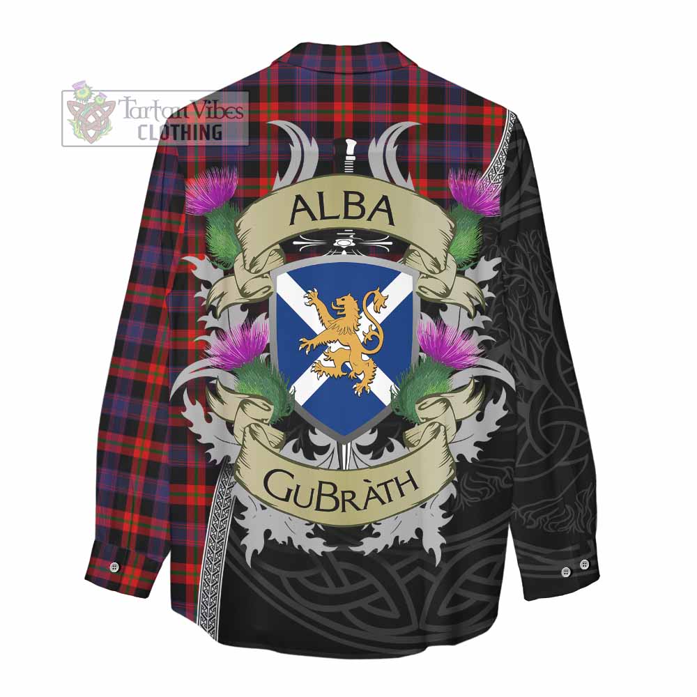 Tartan Vibes Clothing Brown (Broun) Tartan Family Crest Women's Casual Shirt Lion Rampant Royal Thistle Shield Celtic Inspired
