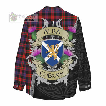 Tartan Vibes Clothing Brown (Broun) Tartan Family Crest Women's Casual Shirt Lion Rampant Royal Thistle Shield Celtic Inspired