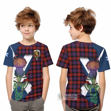 Tartan Vibes Clothing Brown (Broun) Tartan Family Crest Kid T-Shirt Scottish Thistle Celtic Inspired