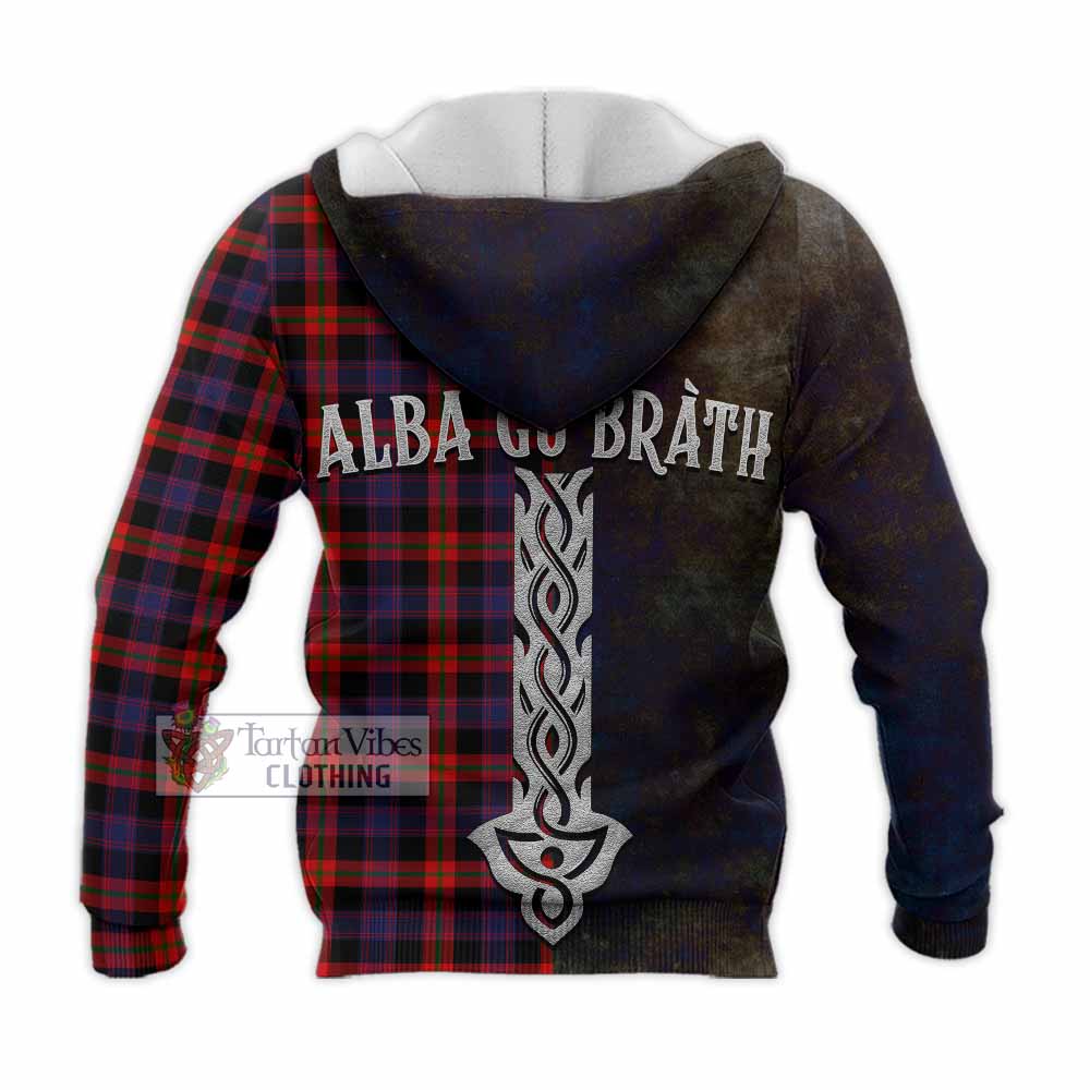Tartan Vibes Clothing Brown (Broun) Tartan Family Crest Knitted Hoodie Alba Gu Brath Be Brave Lion Ancient Style