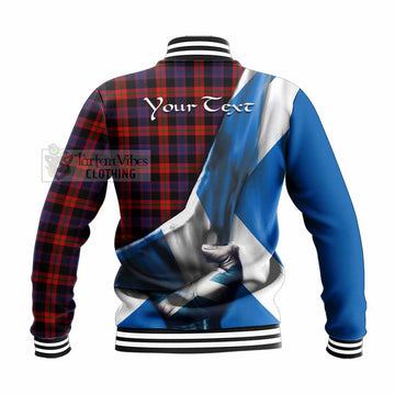 Tartan Vibes Clothing Brown (Broun) Tartan Baseball Jacket with Family Crest Scotland Patriotic Style