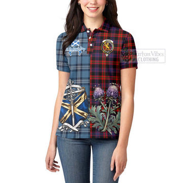 Tartan Vibes Clothing Brown (Broun) Tartan Women's Polo Shirt Happy St. Andrew's Day Half Tartan Style